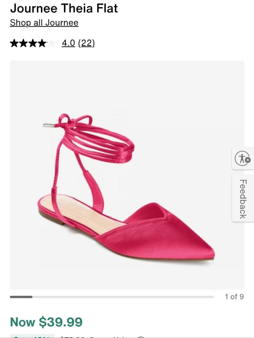 Women’s Hot Pink Satin Pointed-Toe Lace-Up Flats NIB